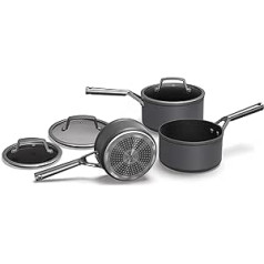 NINJA ZEROSTICK Premium Cookware 3-Piece Saucepan Set with Glass Lid, Durable, Non-Stick, 3 Pans, Hard Anodized Aluminium, Induction Compatible, Grey, C33000UK