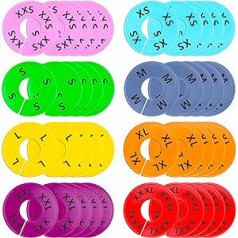 Vantasii 40 Pieces Round Colorful Plastic Clothes Rack Size Dividers 8 Pre-Printed in 8 Sizes XXS, XS, S, M, L, XL, XXL, XXXL (Outer 9 cm, Inner Diameter 3.5 cm)