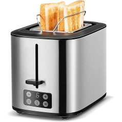 Linsar - Toaster - Two-slice toaster - With touch display, 6 browning levels, removable crumb tray, integrated bread roll attachment and automatic switch-off - 980 Watt - (stainless steel)