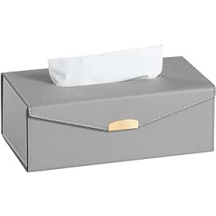 MEIBOOCH Foldable Tissue Box Cover Rectangular Leather Tissue Box Holder with Magnetic Closure (Height 9.2 cm, Grey)