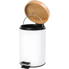 Solly´s 3 L Cosmetic Bin with Bamboo Lid, Pedal Bin with Soft-Close Mechanism for the Bathroom, White