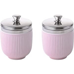 BIA International - Porcelain Egg Cooker - Set of 2 Pink Embossed Fluted Design Egg Cookers Kitchen Utensil and Egg Cooker Packaged in Gift Box