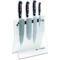 F. DICK Premier Plus 4Knives 88040110-05 nažu bloks (4-daļīgs biroja nazis, Santoku virtuves nazis, maizes nazis, nažu komplekts, izgatavots no ļoti leģēta tērauda, lāzera pārbaudīts asmens, X50CrMoV15, plastmasas rokturis)