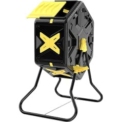 70L Tumbling Compost Bin Double Chamber Compost Tumbler with Easy Turn, Quick Working System for Garden, Black & Yellow