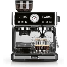 BEEM ESPRESSO-GRIND-EXPERT Premium espresso filtra mašīna ar dzirnaviņām, 2 termiskiem blokiem, ekstrakcijas un miltu displeju, nerūsējošais tērauds, sudraba/melna