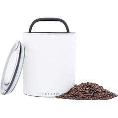 Airscape kafijas uzglabāšanas burka (1,1 kg sausās pupiņas) — liela kilograma izmēra tvertne, patentēts hermētisks vāks izspiež gaisu, lai saglabātu pārtikas svaigumu (balts)