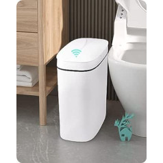 Baffect Bathroom Rubbish Bin with Sensor 9.5 L, Narrow Rubbish Bin with Lid Bathroom Automatic Rubbish Bin for Kitchen, Electric Rubbish Bin with Sensor White Plastic