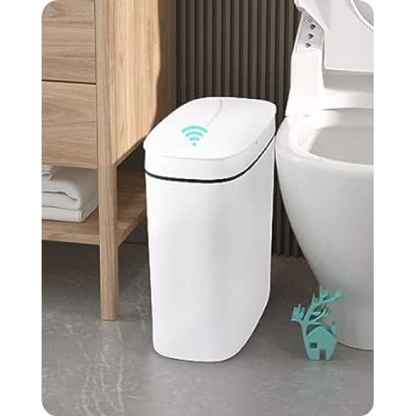 Baffect Bathroom Rubbish Bin with Sensor 9.5 L, Narrow Rubbish Bin with Lid Bathroom Automatic Rubbish Bin for Kitchen, Electric Rubbish Bin with Sensor White Plastic