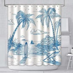 AIBIIN 71x72 Inch Surf Shower Curtain Retro Surfboard Tropical Palm Tree Theme Lounge Summer Beach Chair Polyester Fabric Home Decor with 12 Hooks