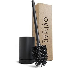 ovimar Hugla Toilet Brush Matte Black | Silicone Toilet Brush | Ventilation Function | Freestanding | Powder-Coated Stainless Steel | Toilet Brush Head Changeable | Removable Drip Tray | No Wall