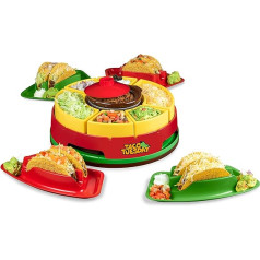 Taco otrdien apsildāms Lazy Susan virskārtas batoniņš ideāli piemērots burrito, nachos, fajitas, 600 ml, sildošais katls, t.sk. 4 tortilju turētāji, plastmasas, sarkani