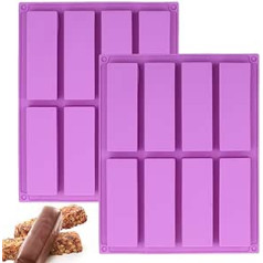 2 x Large Rectangle Silicone Cereal Bar Mould, 8 Cavity Energy Bar Maker Baking Mould for Muffin, Brownie, Cornbread, Cheesecake, Pudding, Cake and Soap, 10.5 x 8.3 Inch