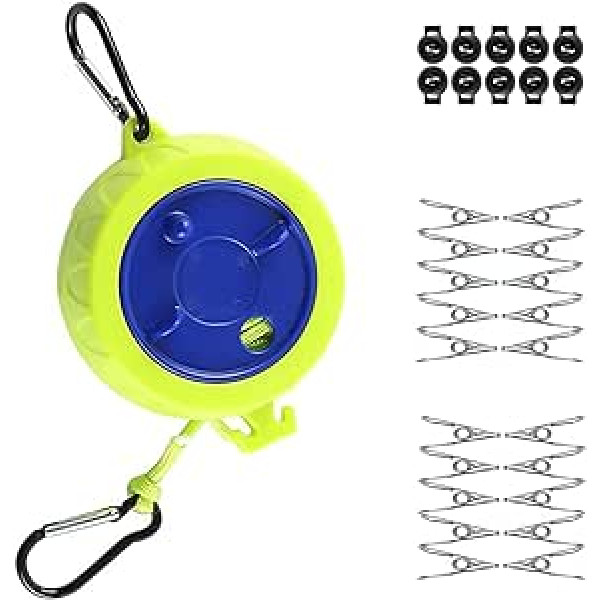 Retractable Washing Line, Adjustable Camping Washing Line, Outdoor Clothesline, Camping Washing Line, Travel Washing Line with 10 Fixed Buckles and 20 Clothes Pegs for Camping Outdoor Indoor