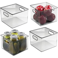 mDesign uzglabāšanas kaste ar rokturiem, praktiska ledusskapja kaste pārtikas uzglabāšanai, nesatur BPA, plastmasas paplāte virtuvei vai ledusskapi, caurredzama/pelēka, 4 gab.