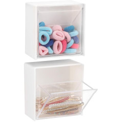 2 x Cotton Pad Holder Wall Mounted Cotton Ball Organizer and Storage Box Round Cotton Container for Cotton Balls Dental Floss Hairpin Elastic Band Clip (8.5 x 4.6 x 8.5cm)