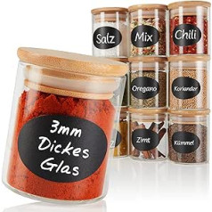 CLIDOR ® - Round Spice Jars - 12 x 125 ml (Innovative 3 mm Glass Thickness) Airtight Spice Jars - Stackable Spice Containers with Bamboo Lid - Spice Jars - Ideal for Spice Storage (Set of 12 Round)