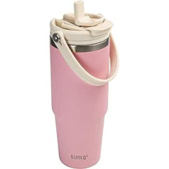 SUNTQ 30 oz Mug with Handle and Straw Lid, Stainless Steel Insulated Mug, Travel Coffee Mug for Hot and Cold Drinks, Thermos Water Bottle (Pink)