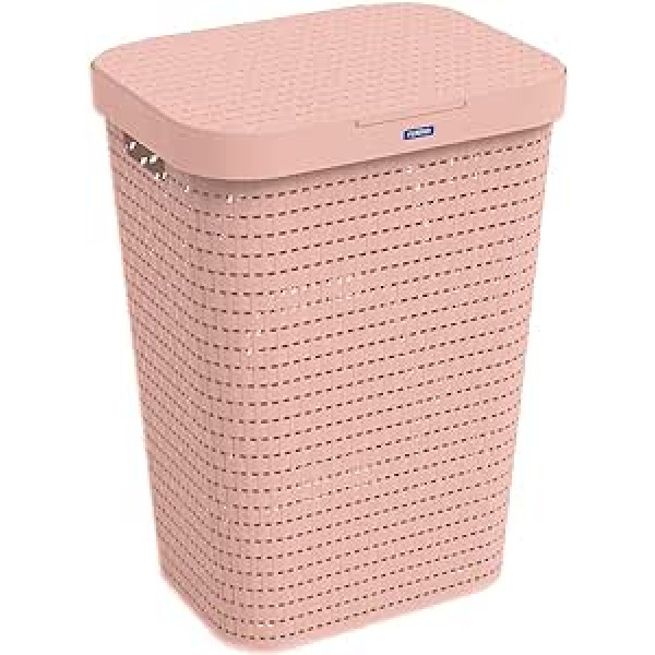 ROTHO COUNTRY Laundry Basket with Lid, Pink in Rattan Look, Laundry Basket with Lid, BPA-Free, Laundry Baskets Hamper, Laundry Basket, Dirty Laundry Container 55 L (42 x 32.2 x 57.7 cm)