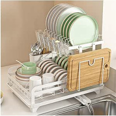 ChioSun Dish Drying Rack with Drip Tray, 2 Tier Large Capacity Kitchen Organizer with Swivel Drain Spout, Ideal for Home Use (White)