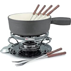 Swissmar KF-66513 Lugano Fondue Set 9-teiliges, Gusseisen/Edelstahl, Mattschwarz, 2L, Fondue-Set für Fleisch, Käse und Schokolade, für 4 Personen, Geschenkset