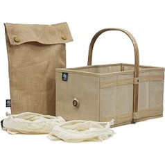 Achilles Handle-Box, shopping basket with Cleverm folding system, folding basket with aluminium handle, shopper, 40 x 24 x 20 cm., natural