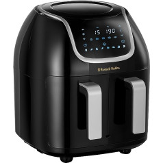 Russell Hobbs divkameru karstā gaisa cepeškrāsns [2 nodalījumi: 4,25 l vai grozs 8,5 l] AirFryer SatisFry Snappi (8 programmas, var mazgāt trauku mazgājamajā mašīnā, skārienekrāns, cepeškrāsns bez eļļas) Dual Basket 27290-56