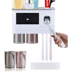 Toothbrush Holder, Toothbrush Organiser, Wall Mounted, Automatic Toothpaste Dispenser, Toothbrush Holder, No Drilling, with 6 Toothbrush Slots, 2 Magnetic Cups, 1 Cosmetic Organiser Drawer