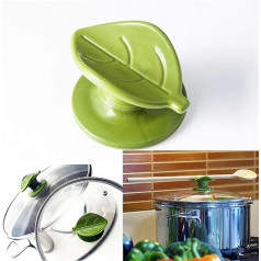 1 Pack Universal Replacement Pot Lid Knob Pot Lid Knob Kitchen Cookware Pot Lid Handle Heat Resistant Knob Multifunctional Spoon Chopsticks (Emerald Green Leaf Shape)