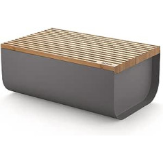 Alessi Mattina BG03 DG Design Bread Bin, Coloured Steel with Epoxy Resin with Bamboo Wood Chopping Board, Dark Grey