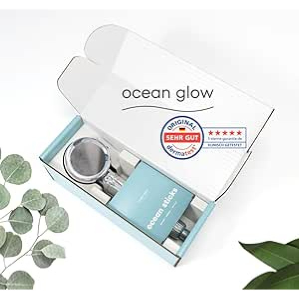 Ocean Glow Salt Shower Starter Set | Shower Head Hand Shower with Natural Sea Salt Sticks | Pure Water & Skin Care | Wellness Shower | Dermatest: 