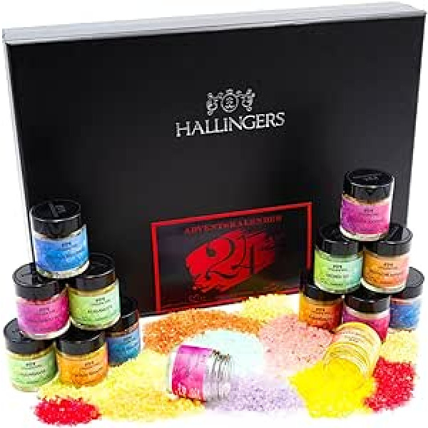 Hallingers 24-Piece Bath Salt Advent Calendar with Dead Sea Salts (840 g) – Women’s Pampering Program – Xmas Hidden (Deluxe Box) – Christmas Advent Calendar