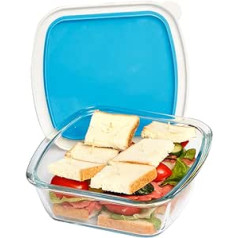 1 Litre Small Square Glass Lasagne Dish with BPA Free Plastic Lid 16 x 17 cm Oven Safe