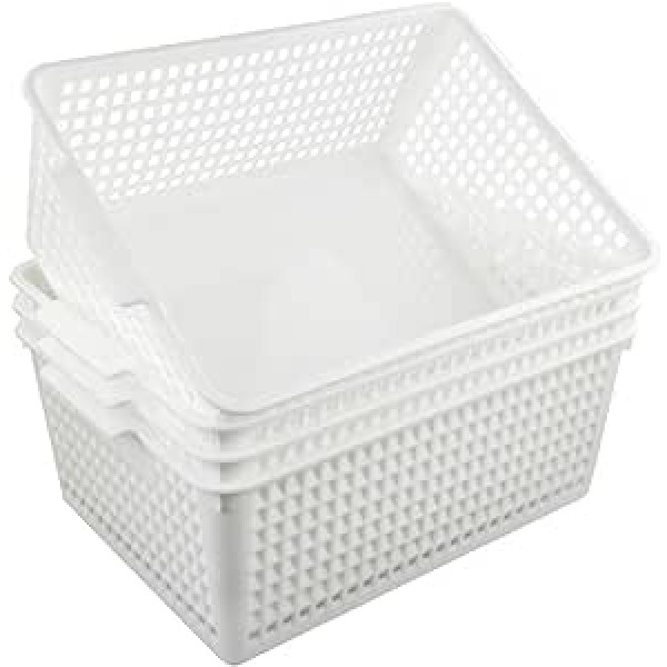 Fosly Large Storage Baskets, Set of 4, White, Plastic Basket