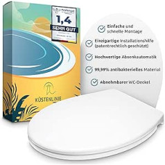 Küstenlinie® Toilet Lid with Soft-Close Mechanism, Complete Set, Optimal Assembly, Antibacterial Toilet Seat, Original with Template, White Oval Toilet Lid, Universal Toilet Lid