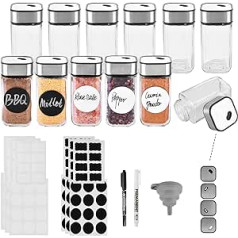 Miorkly Square Spice Jars with Shaker Insert, 12 Spice Jars Set, Spice Shaker Stainless Steel Twist Lid, Strong Seal, Transparent Spice Jars Set, Kitchen Spice Storage, Spice Container, 120 ml