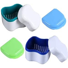FANDE zobu protēžu konteiners, 4 daļu zobu uzglabāšanas konteiners, zobu protēžu konteiners, zobu uzglabāšanas kaste ar piekaramo tīklu (2 stili)
