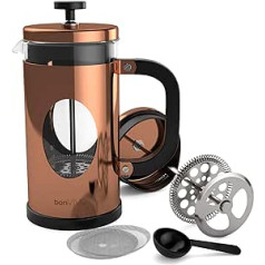 BonVivo® GAZETARO Designer Coffee Maker and French Press Coffee Maker, Glass Coffee Pot with Stainless Steel Frame & Stainless Steel Filter