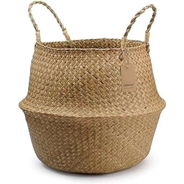 Dokot Handwoven Basket with Handles, Natural Seagrass, Large Storage / Laundry Basket, 38 x 34 cm