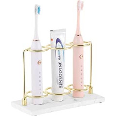 Emibele Toothbrush Holder, 3 Compartments Resin Electric Toothbrush Holder for Toothpaste Razor, Organiser Holder for Sink, Toilet, Table, Dresser, Dressing Table - Gold/White