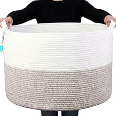 Casaphoria XXXLarge Cotton Rope Basket 55.1 x 35.1 cm Woven Laundry Blanket with Handle Storage Comforter Cushions Thread Hamper, MB2021008, Beige/Brown