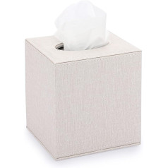 BTSKY Linen Household Office Cube Tissue Paper Holder Square Tissue Box Cover Case Napkin Holder (Beige)