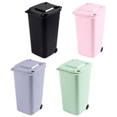 4 Pieces Table Rubbish Bin, Mini Rubbish Bin with Lid, Small Table Waste Bin, Cosmetic Bin, Desk Bucket, Paper Bin for Office, Bathroom, Toilet, Car, Kitchen, Bed (Random Colour)