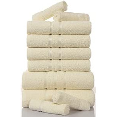 10 Piece Bathroom Towel Set Ultra Soft Premium Quality Water Absorbent Towel Gift Sets 100% Combed Cotton 4 Face 4 Hand 2 Bath Towels (Cream)