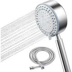 ACGAM Shower Head with Hose 2 m, High Pressure Hand Shower Made of 304 Stainless Steel with 4 Jet Types, Shower Head with Hose