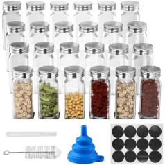 Uootach Pack of 24 Spice Jars, 120 ml Glass Spice Jar, Round Spice Bottle with Screw Cap, with Label, Funnel, Ballpoint Pen, Cleaning Brush, for Barbecue, Kitchen, Spice Storage