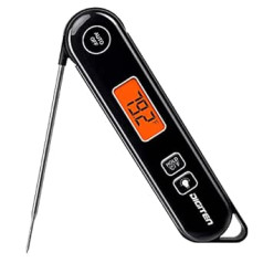 Digital Instant Read Meat Thermometer, Foldable Probe, Waterproof Thermometer for Barbecue, Kitchen, Food, Candy, Fryer, Grill, Turkey, Black