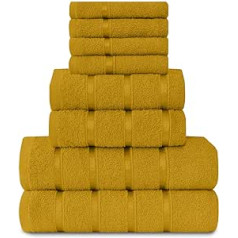 8 Piece Towel Set - Egyptian Cotton | Face Towel | Hand Towel | Bath Towel | - Quick Drying & Highly Absorbent Towels Ochre - Washable Towels for Bathroom