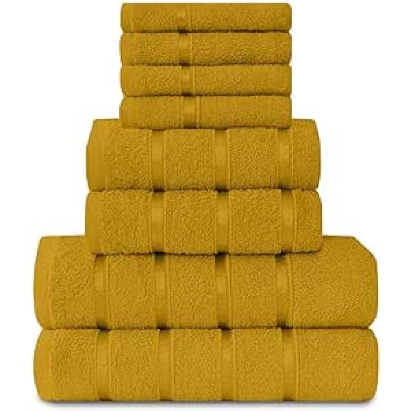 8 Piece Towel Set - Egyptian Cotton | Face Towel | Hand Towel | Bath Towel | - Quick Drying & Highly Absorbent Towels Ochre - Washable Towels for Bathroom