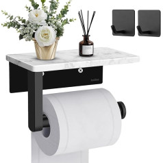 Asstikoo Toilet Roll Holder with Marble Shelf - Stainless Steel Toilet Roll Holder with Drilling Wall Mounted Toilet Roll Holder for Kitchen and Bathroom for Bathroom (Black)