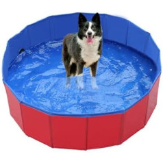 Foldable Dog Pool, Dog Pool, Swimming Pool for Dogs and Cats, PVC Non-Slip Swimming Pool with Water Drain Valve for Dogs, Cats, Small Pets, Children's Bathtub (80 x 20 cm)